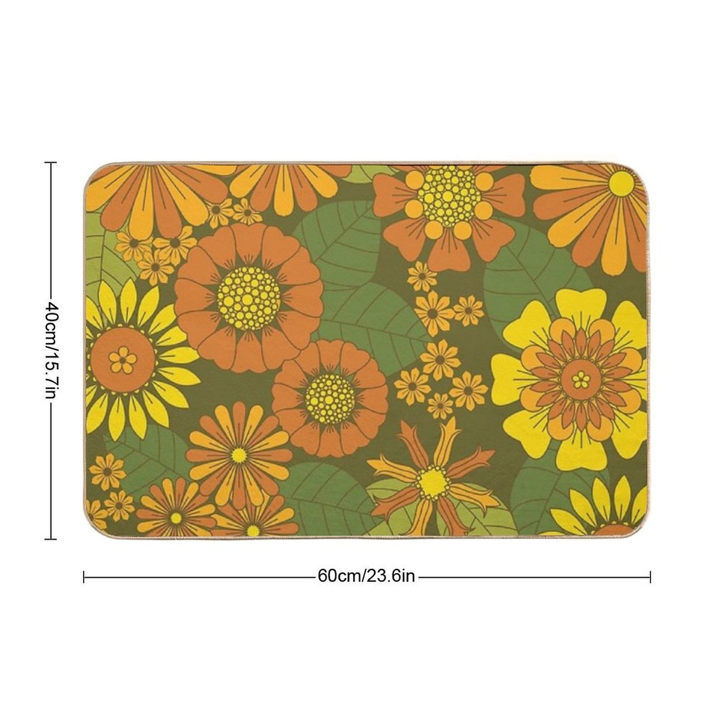 Orange, Brown, Yellow And Green Retro Daisy Pattern Durable Bath Mat
