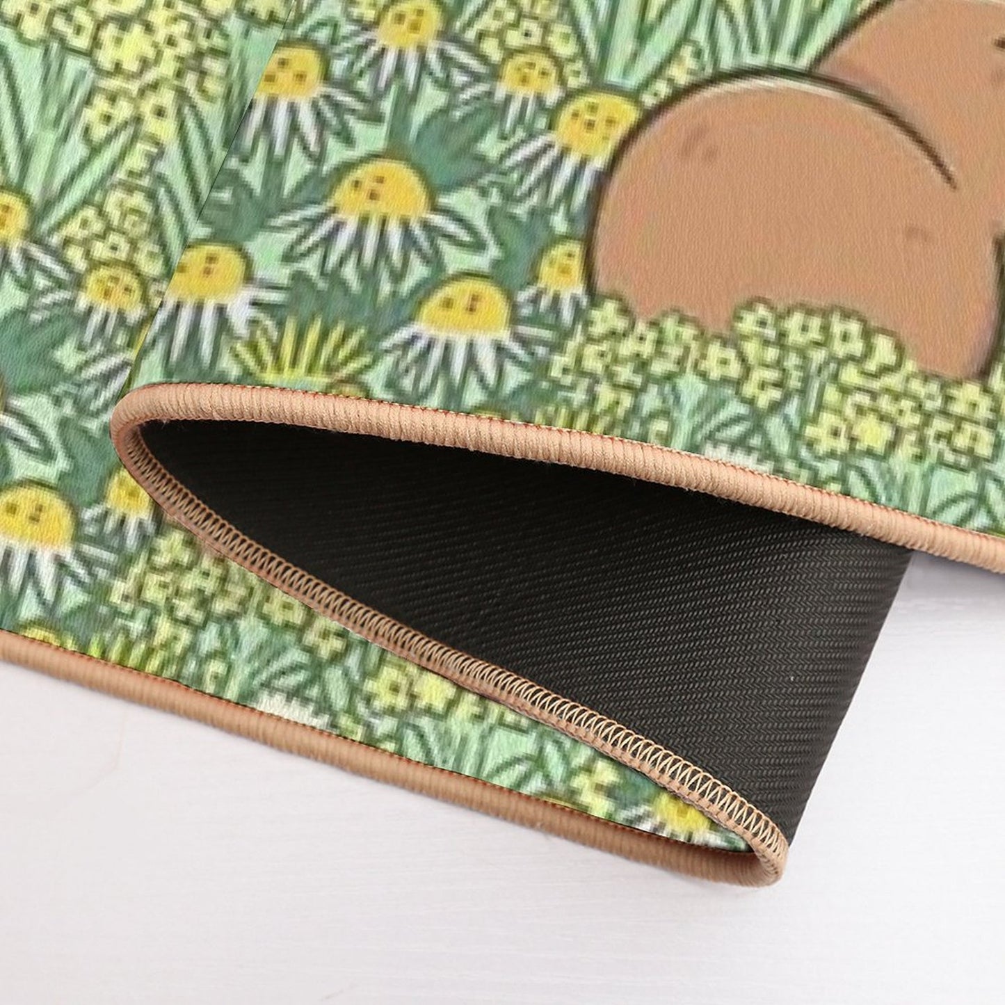 Capybaras Meadow in Green And Yellow Non-Slip Bath Mat