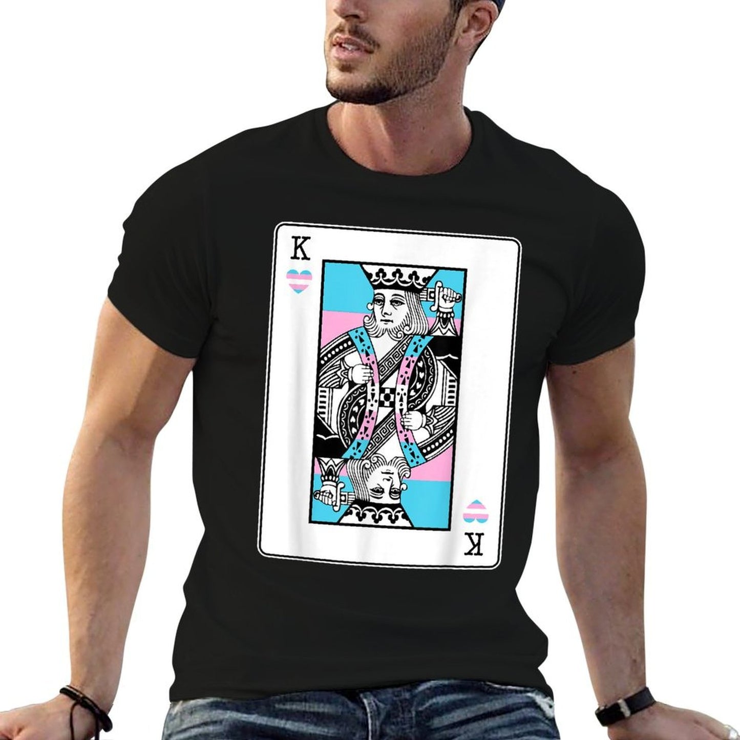 Transgender King Of Hearts LGBT-Q Pride Couple Matching Heathered Texture T-Shirt