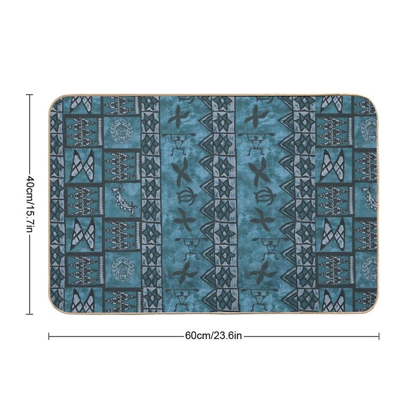 Vintage Hawaiian Tapa Ocean Blue High-Traffic Bath Mat