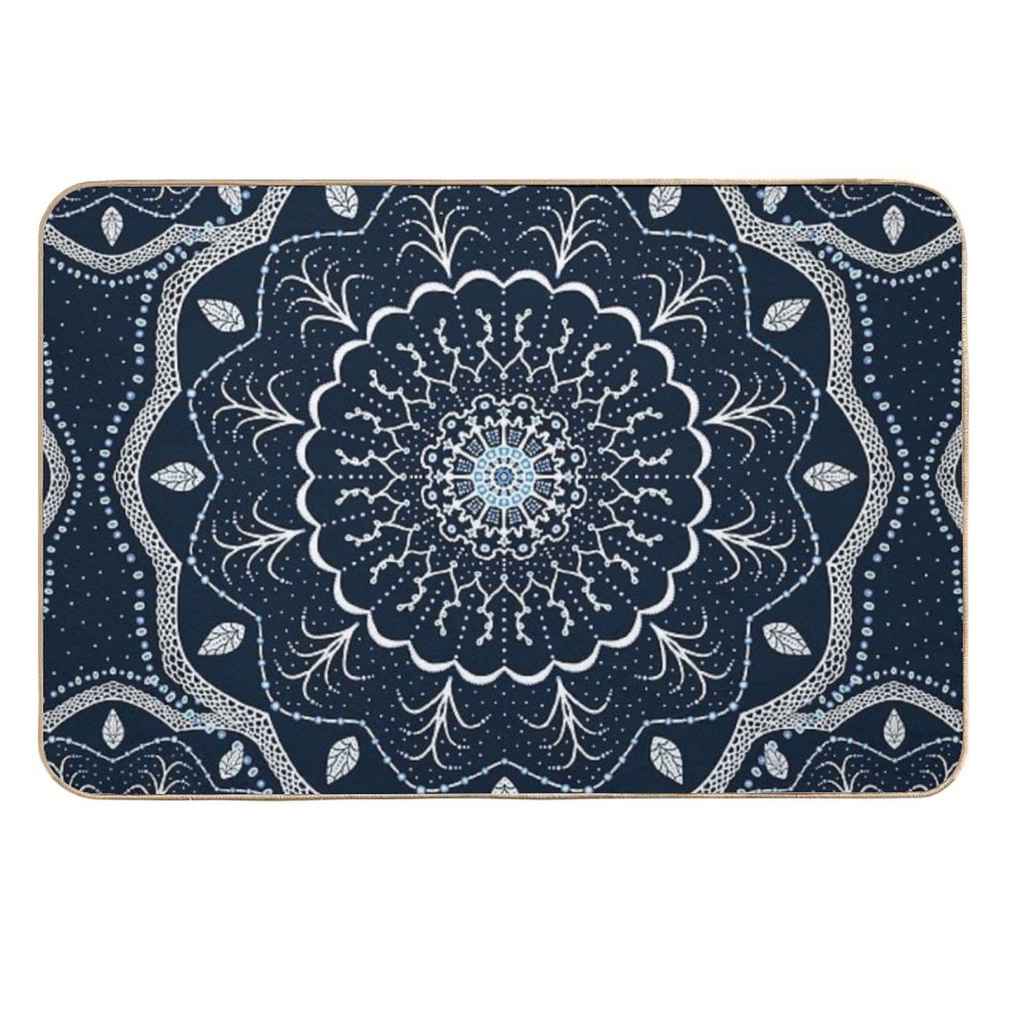 Black White Blue Mandala High-Traffic Bath Mat