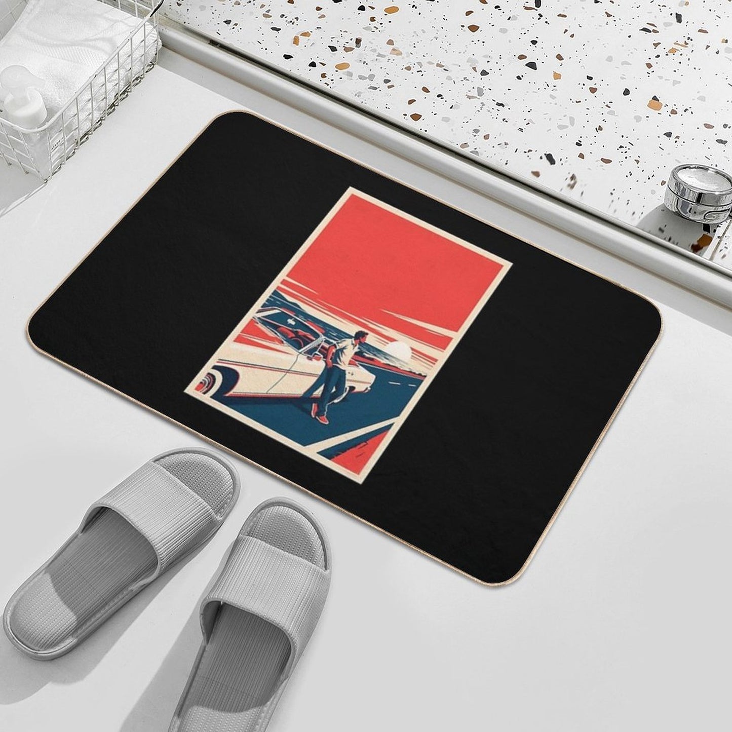 Classic Convertible on Coastal Road in Hope Style Non-Slip Bath Mat