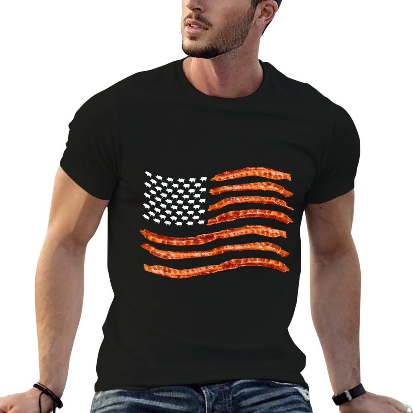 USA Bacon Cute US Dried Pigs Funny 4th Of July Gift Summer-ready Fabric T-Shirt