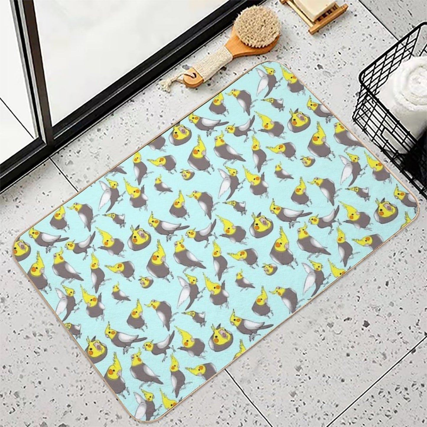 Cockatiel Doodle Pattern Eco-Friendly Bath Mat