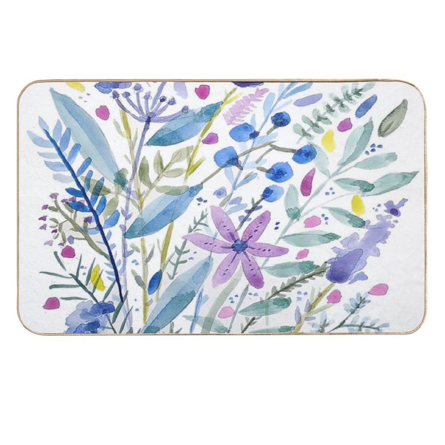 Flowers in Blue And Purple Fade-Resistant Bath Mat