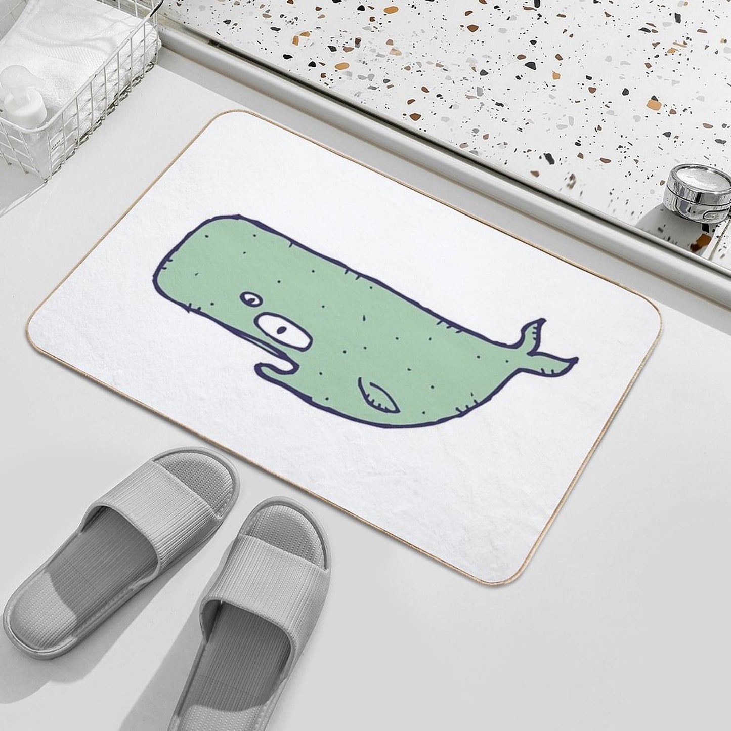 Cute Sketchy Cartoon Blue Whale Odorless Bath Mat