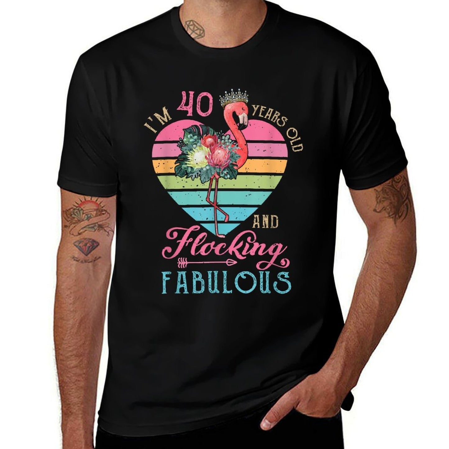 I'm 40 Years Old And Flocking Fabulous 40th Bday Flamingo Heathered Texture T-Shirt