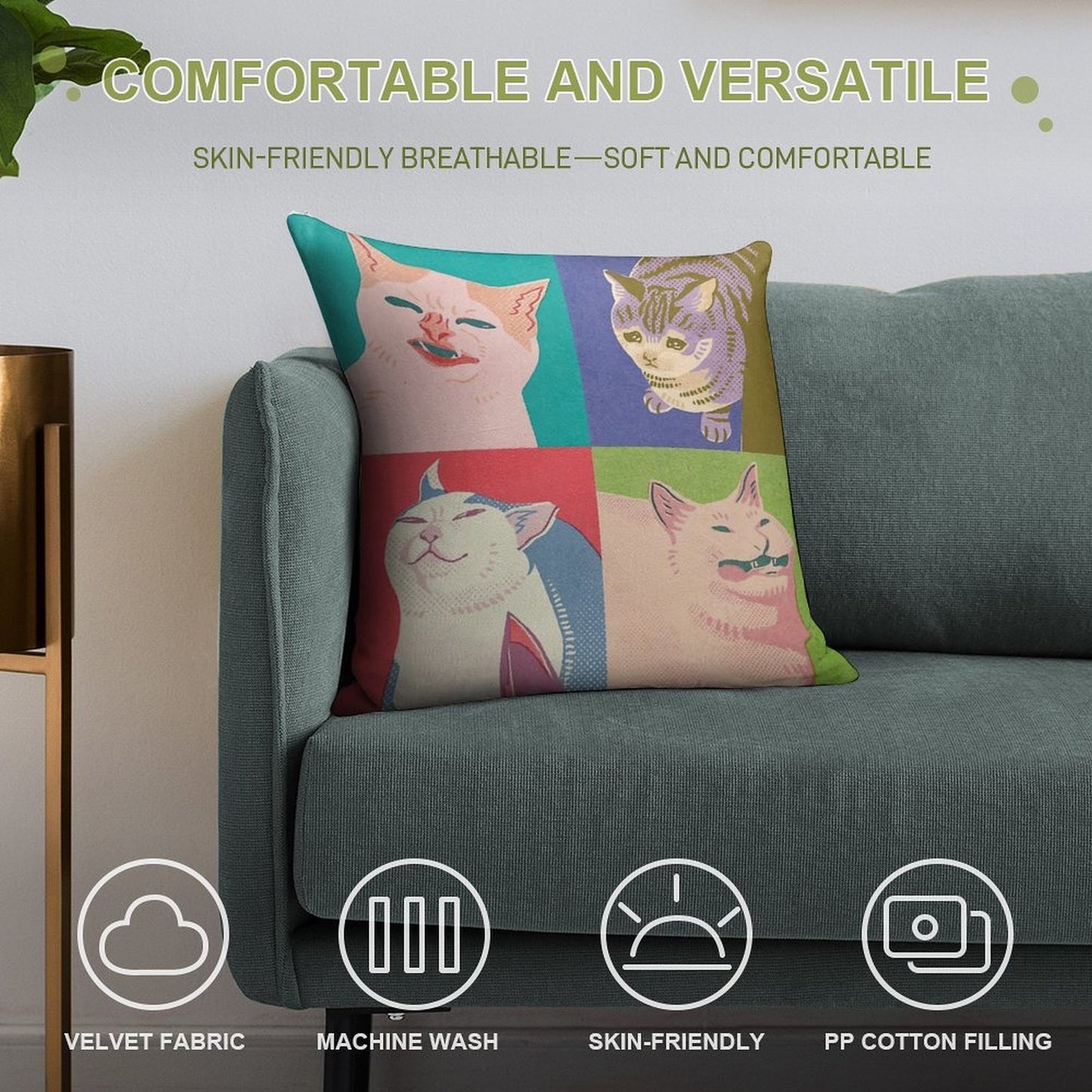 Four Meme Cats of The Apocalypse Soft Skin-Friendly Throw Pillow