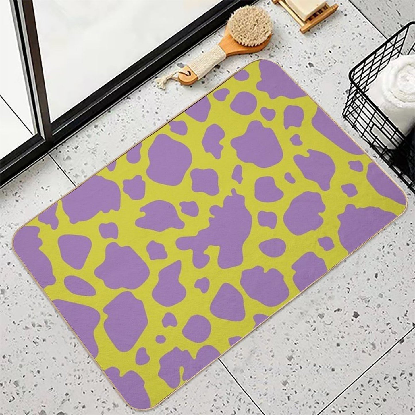 Cow Print - Neon Green & Violet Durable Bath Mat