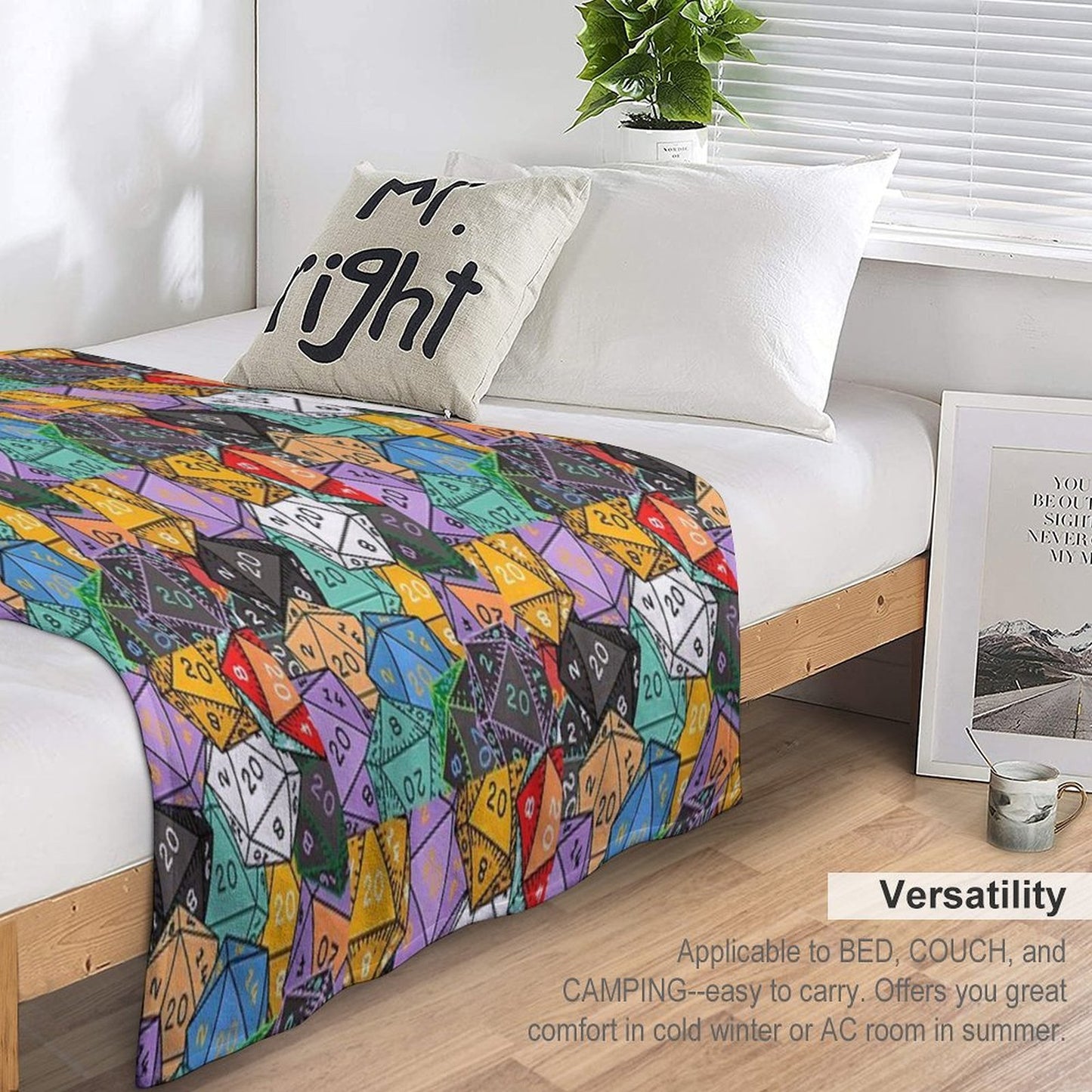 Polyhedral Paradise Vibrant D20 Dice Pattern Multi-functional Throw Blanket