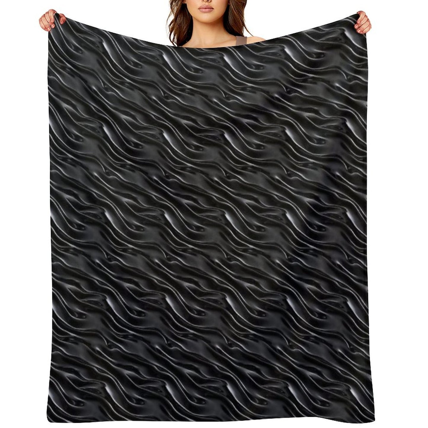 Dark Chrome Metallic Wavy Pattern Durable Throw Blanket