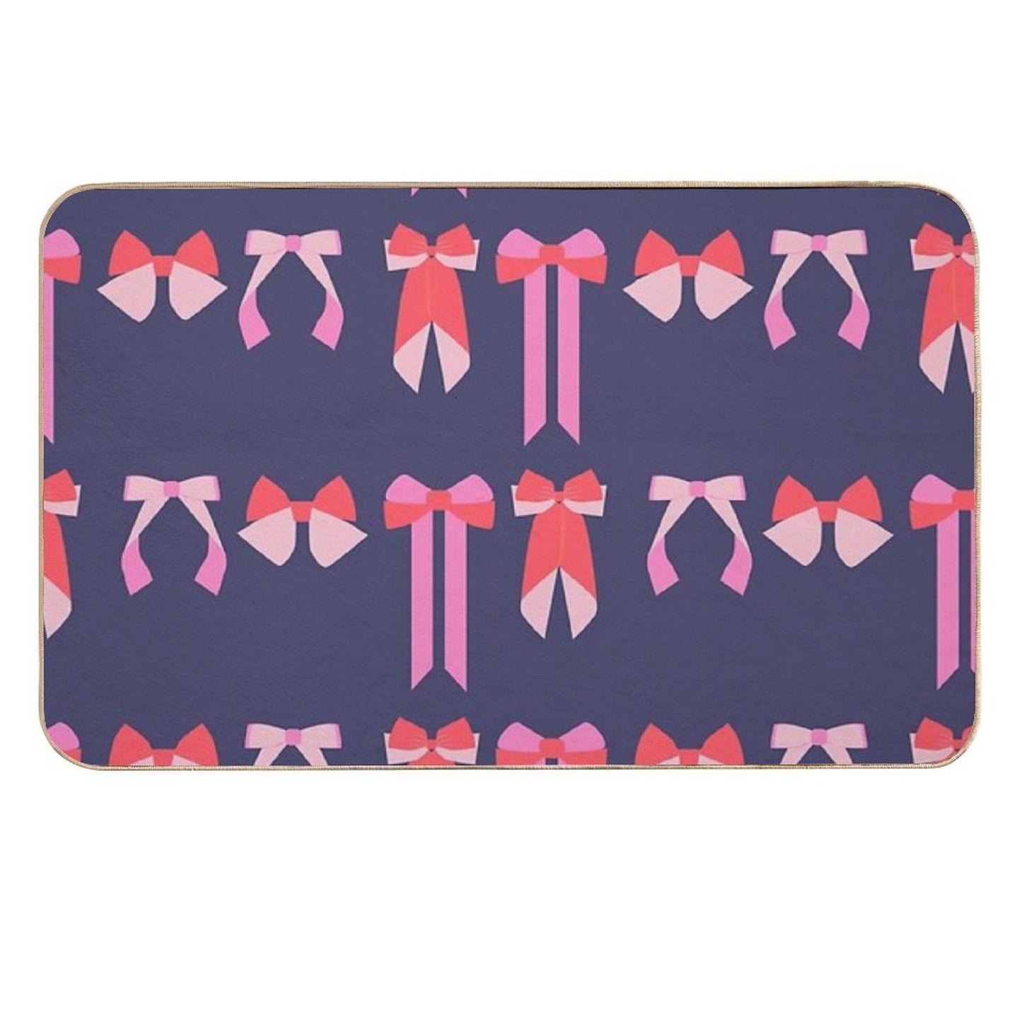Cute Bows with Ribbons Pattern on Blue Background High-Traffic Bath Mat