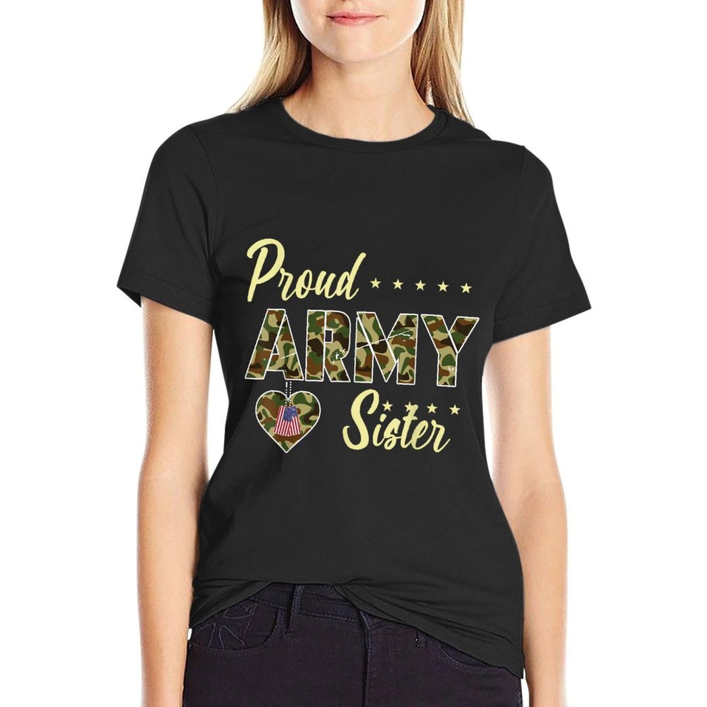 Proud Army Sister Camouflage Soldier Family Love Military Eco-friendly Material T-Shirt
