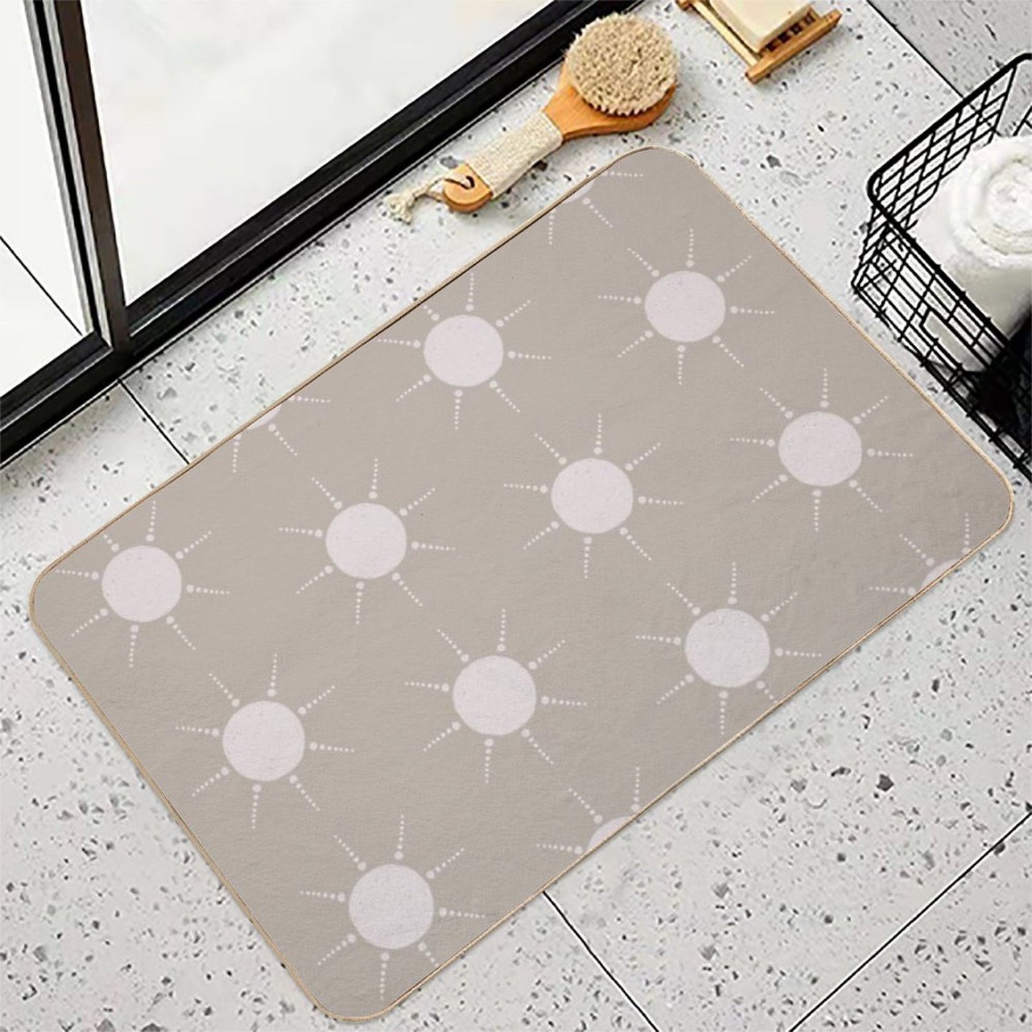 Pretty Polka Dots Sun Pattern Boho Aesthetic In Muted Colors Light Taupe Durable Bath Mat