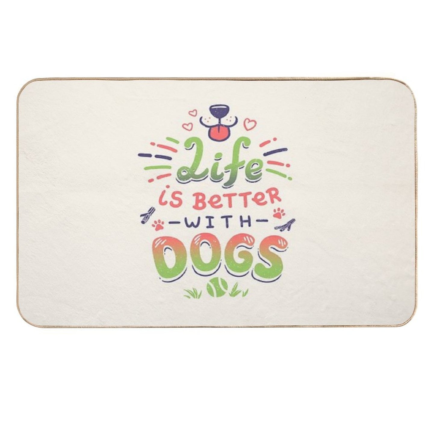 Life Is Better with Dogs Puppy, Kawaii, Canines Slip-Resistant Bath Mat