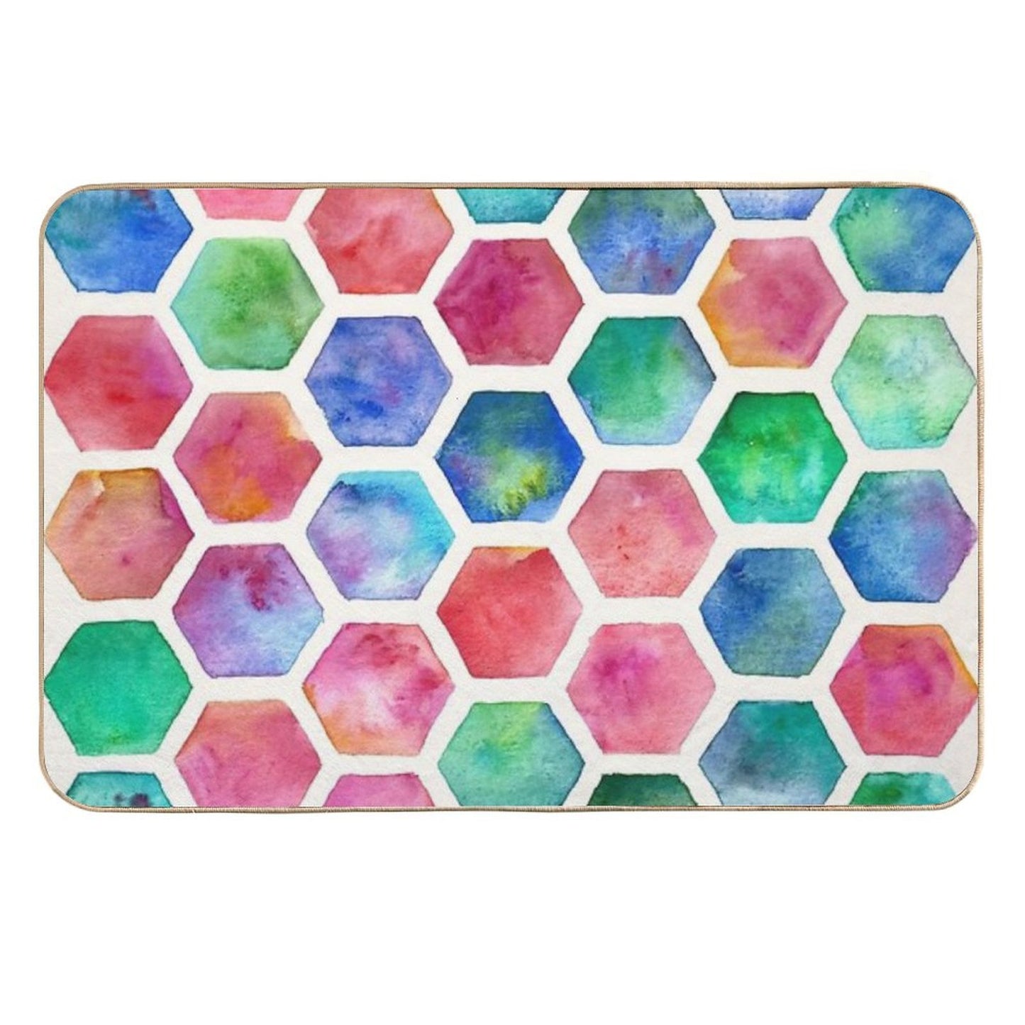 Hand Painted Watercolor Honeycomb Pattern Non-Slip Bath Mat