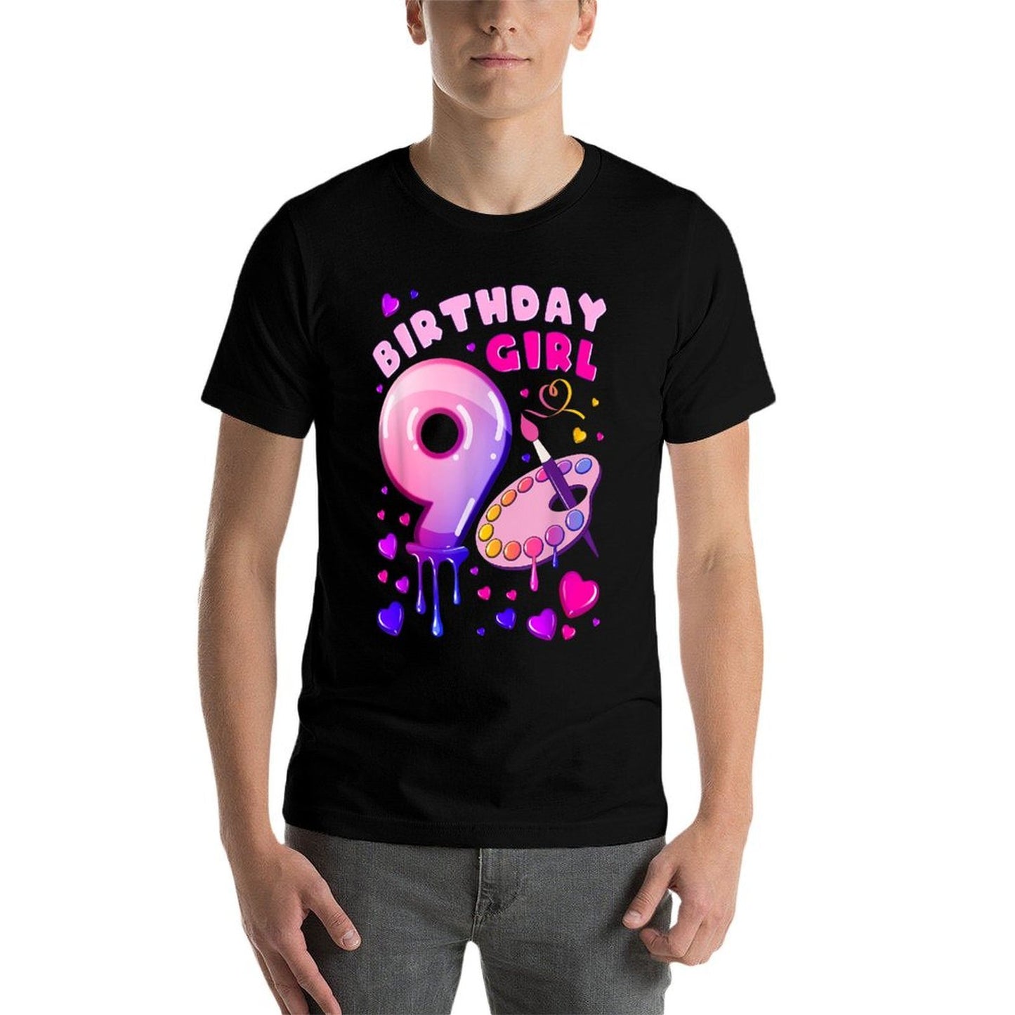 9th Birthday, Girl 9 Years, Painting Art, Number 9 Classic T-Shirt