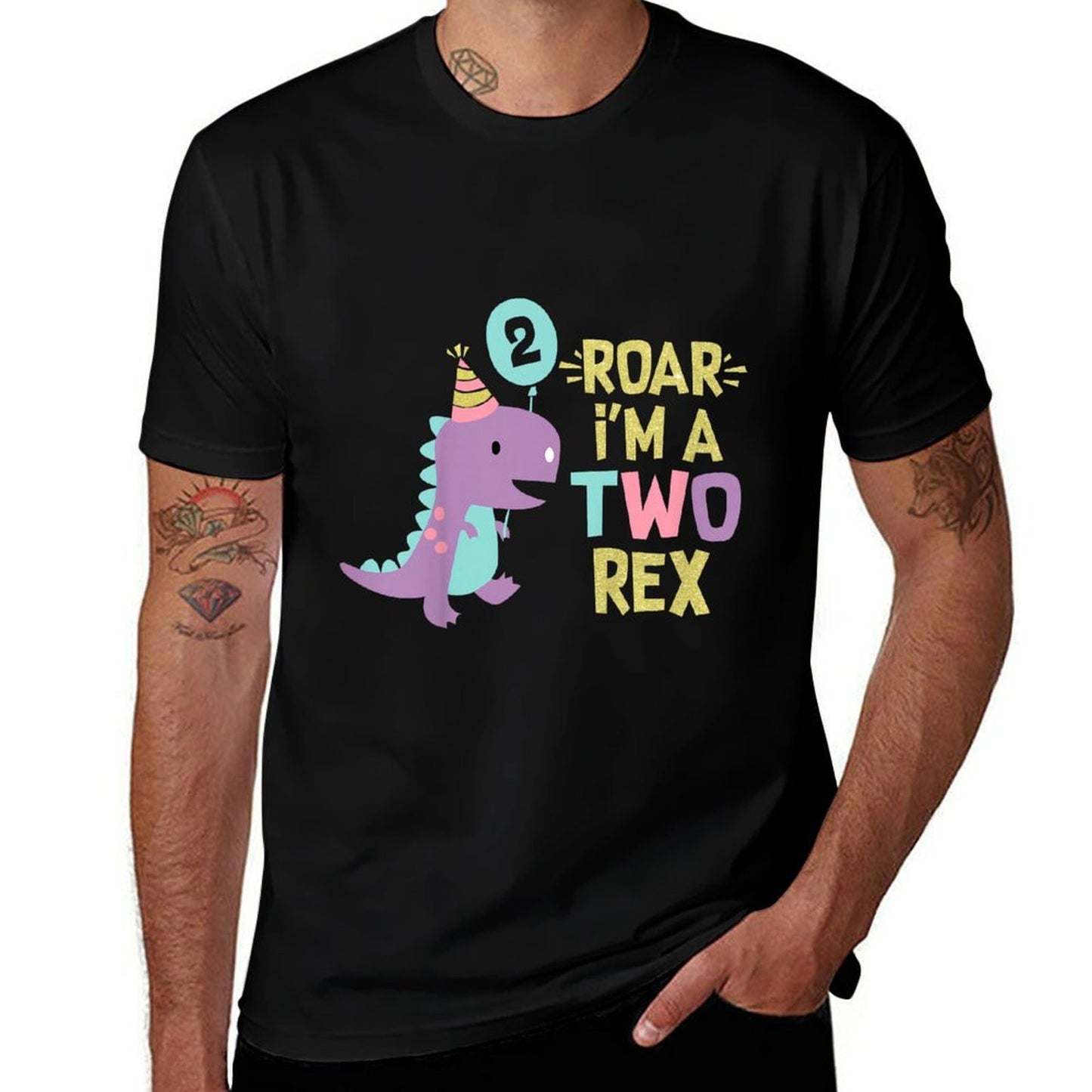 Two Rex 2nd Birthday Girls Cute Second Dinosaur 2 Year Old Heathered Texture T-Shirt