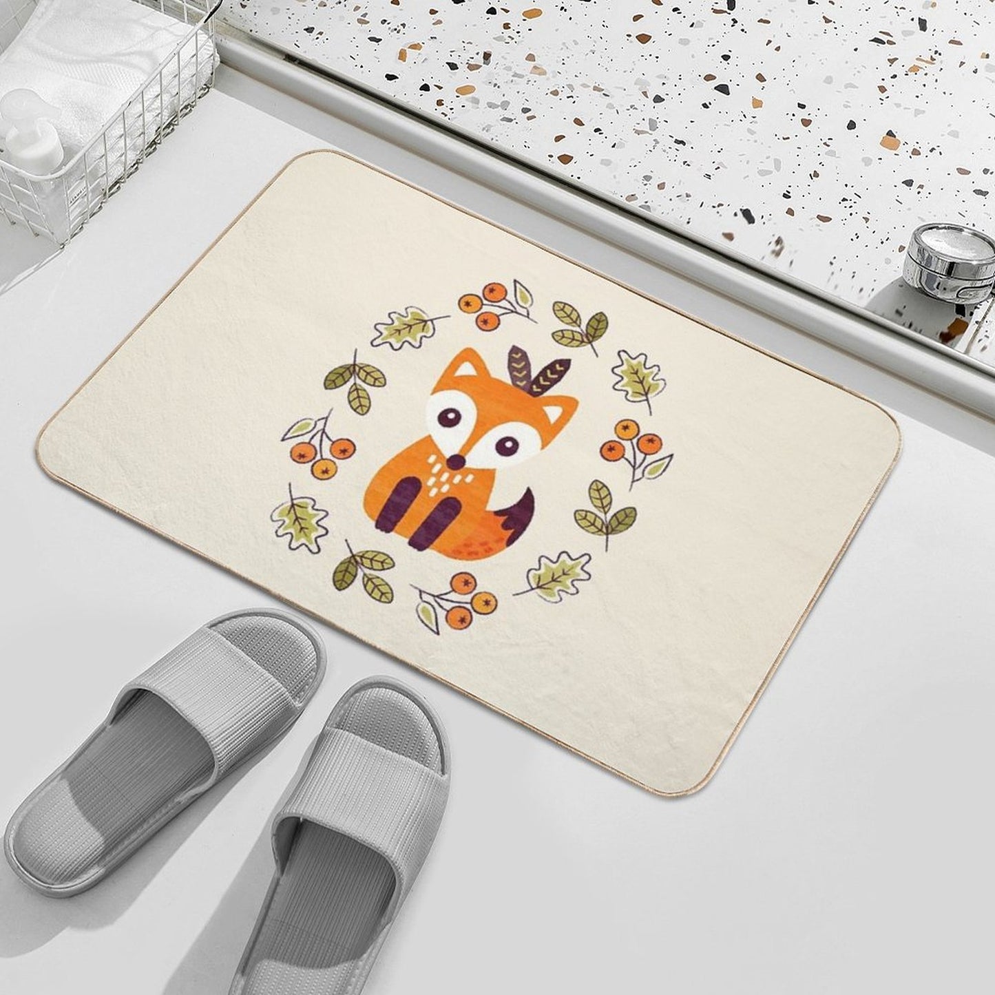 Little Red Fox with Autumn Berries Dirt-Trapping Bath Mat