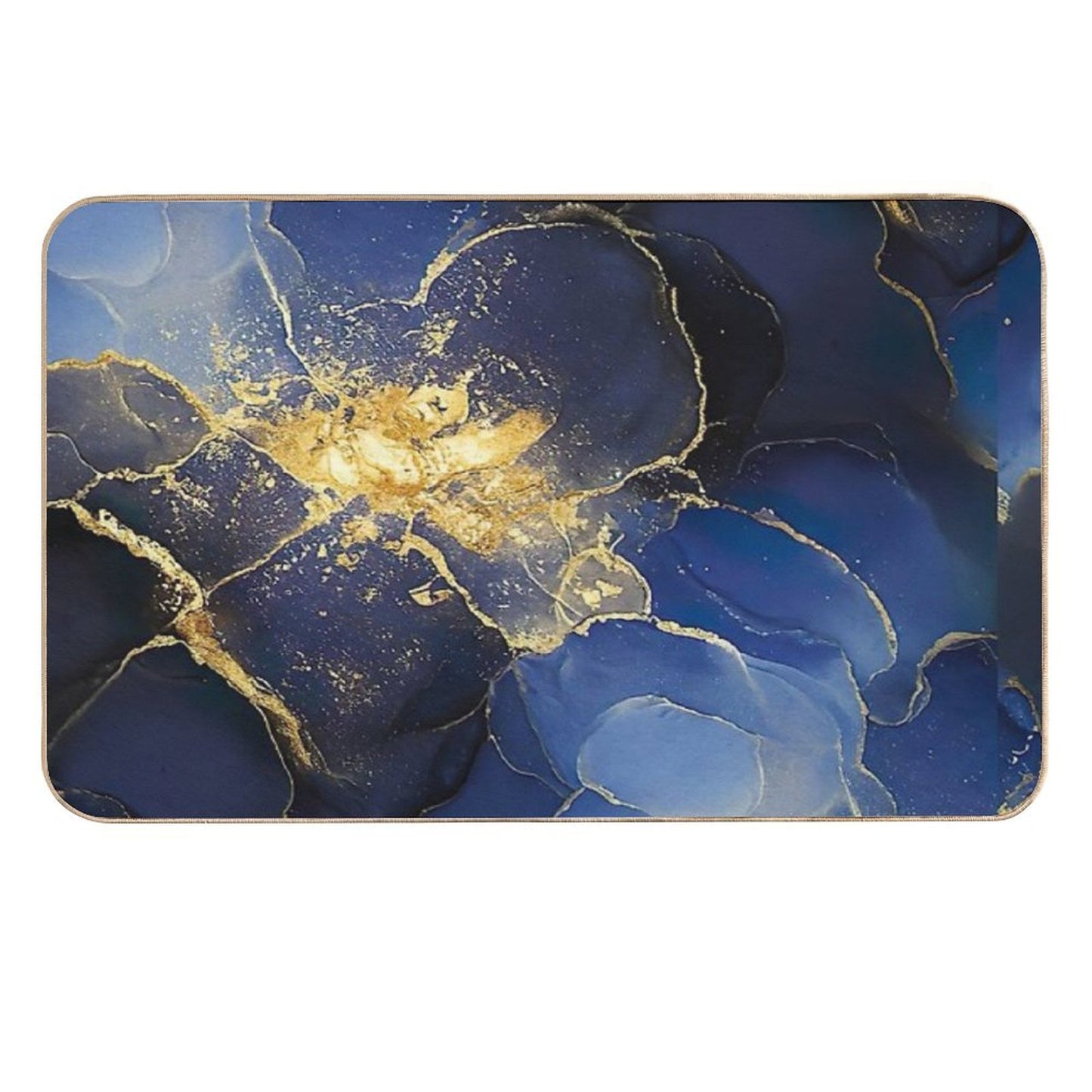 Garside Blue Abstract Marbling Easy Maintenance Bath Mat