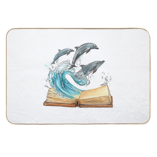 Dolphins Jumping from Old Book Watercolor Illustration  Toxin-Free Bath Mat