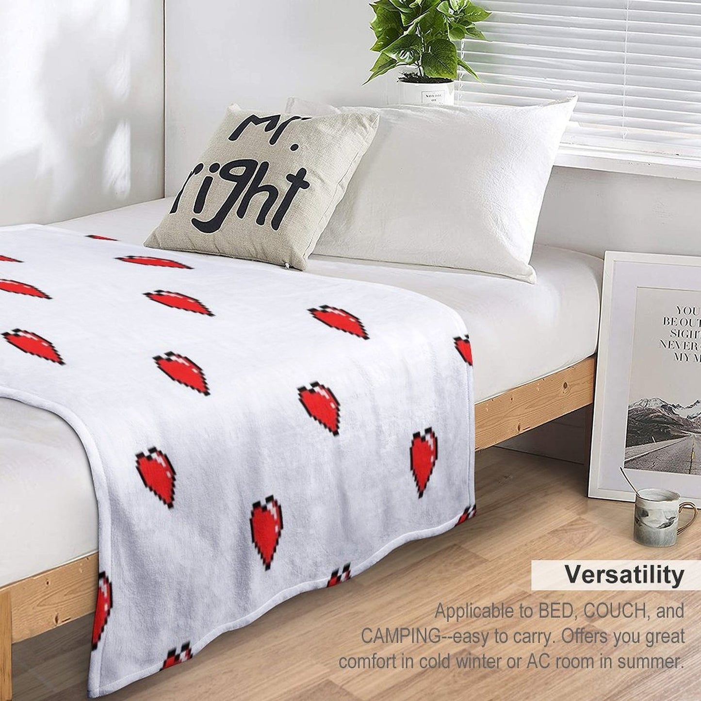 Red Pixel Heart Anti-pilling Throw Blanket