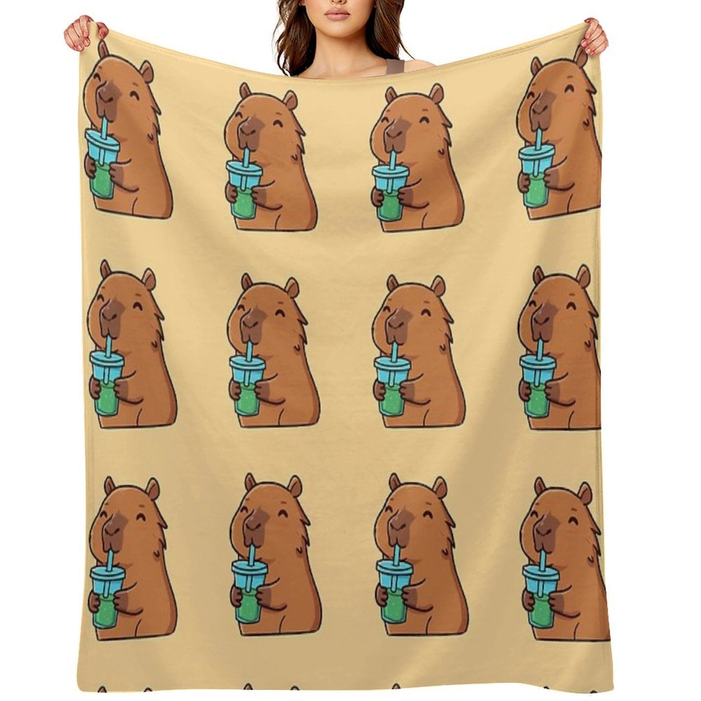 Capybara Drinking Refreshing Drink Wrinkle-free Throw Blanket