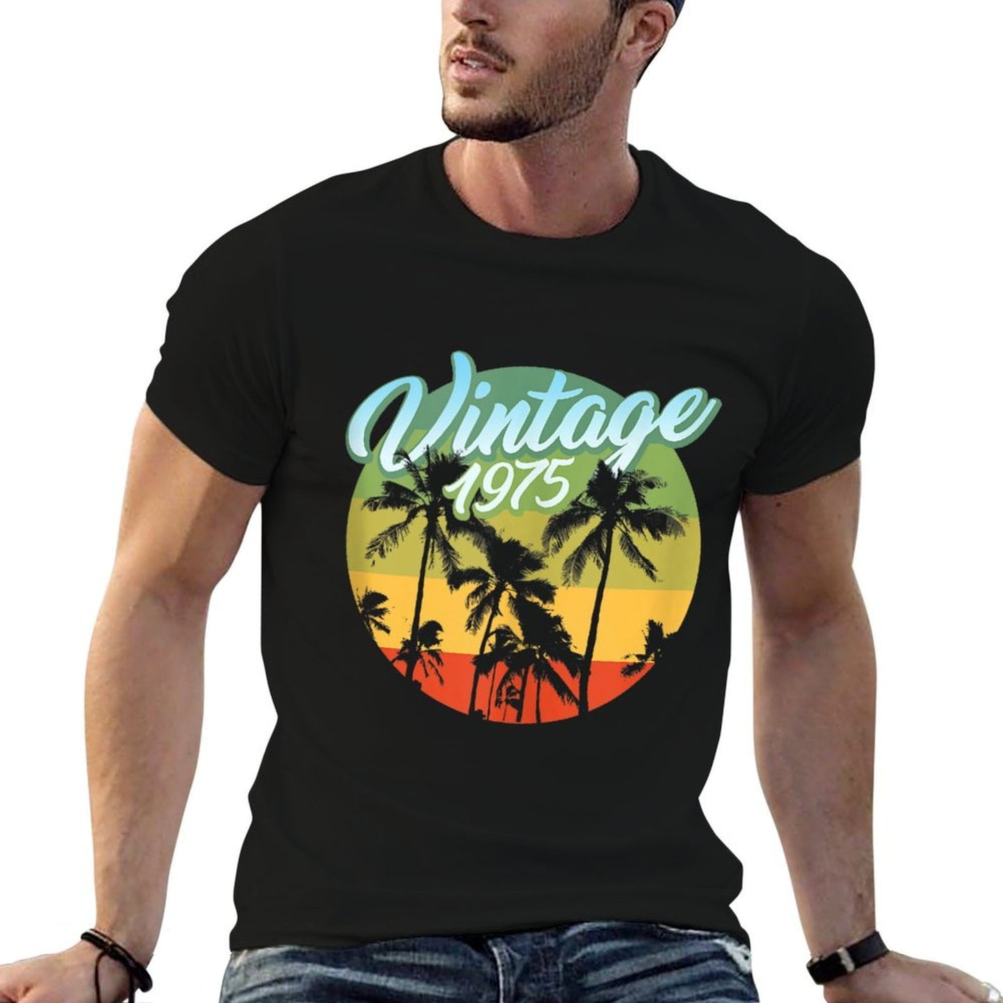 Aloha Born In 1975 Vintage Tropical Paradise 50th Birthday Heathered Texture T-Shirt