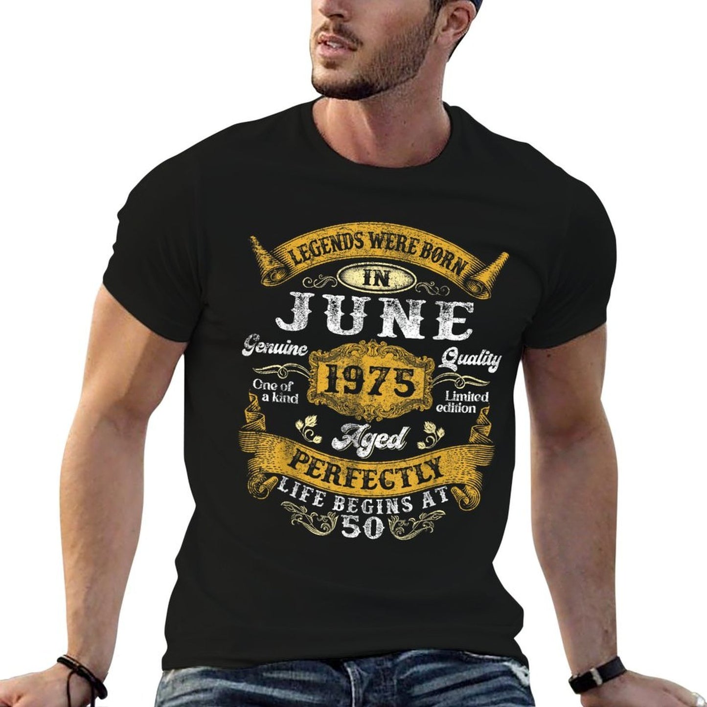 50 Years Old Legend Since June 1975 50th Birthday Men Women Ribbed Collar T-Shirt