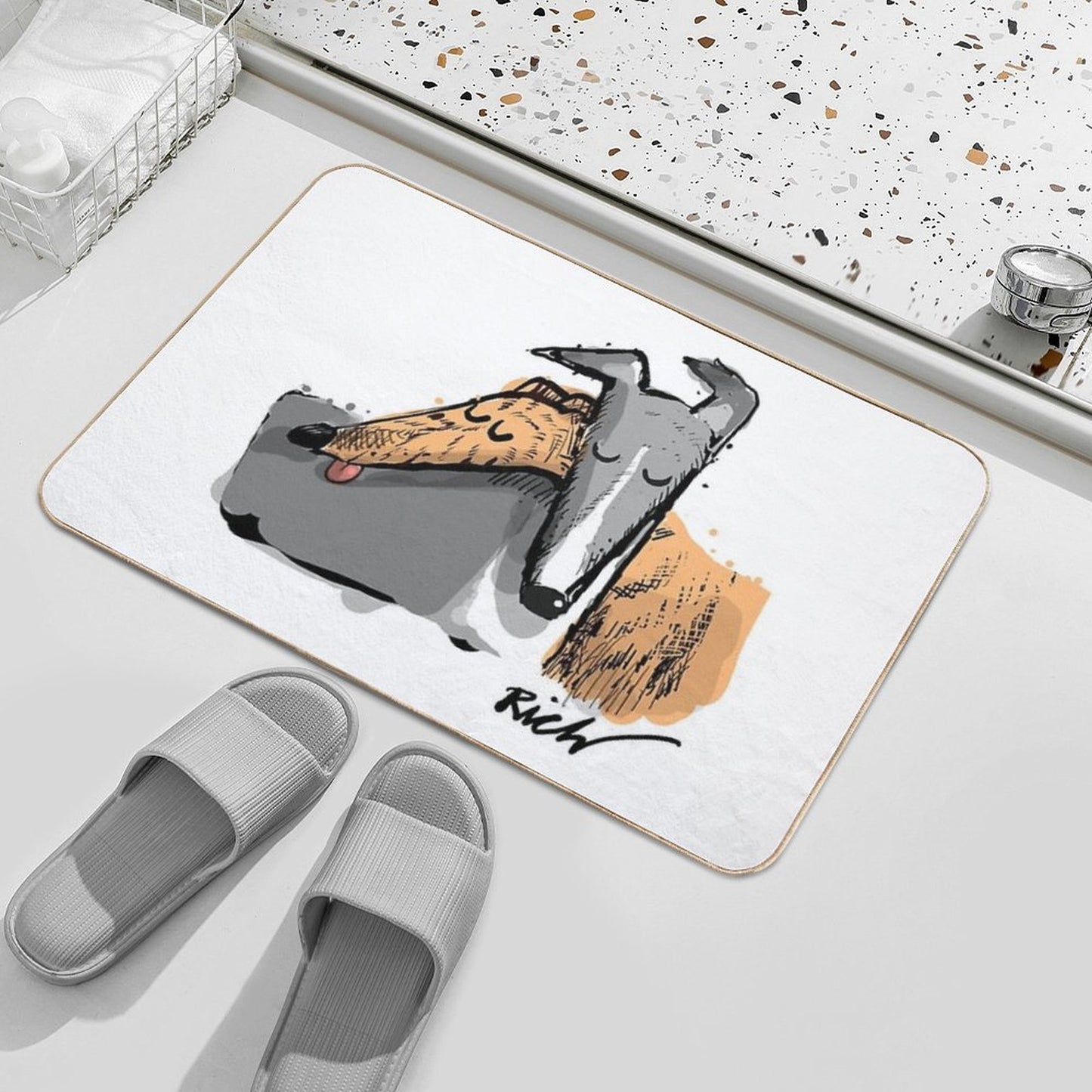 Blue And Brindle Headrest Absorbent Bath Mat