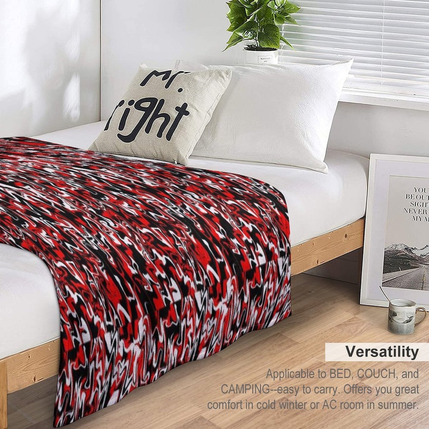 Red, Black, & White Love Durable Throw Blanket