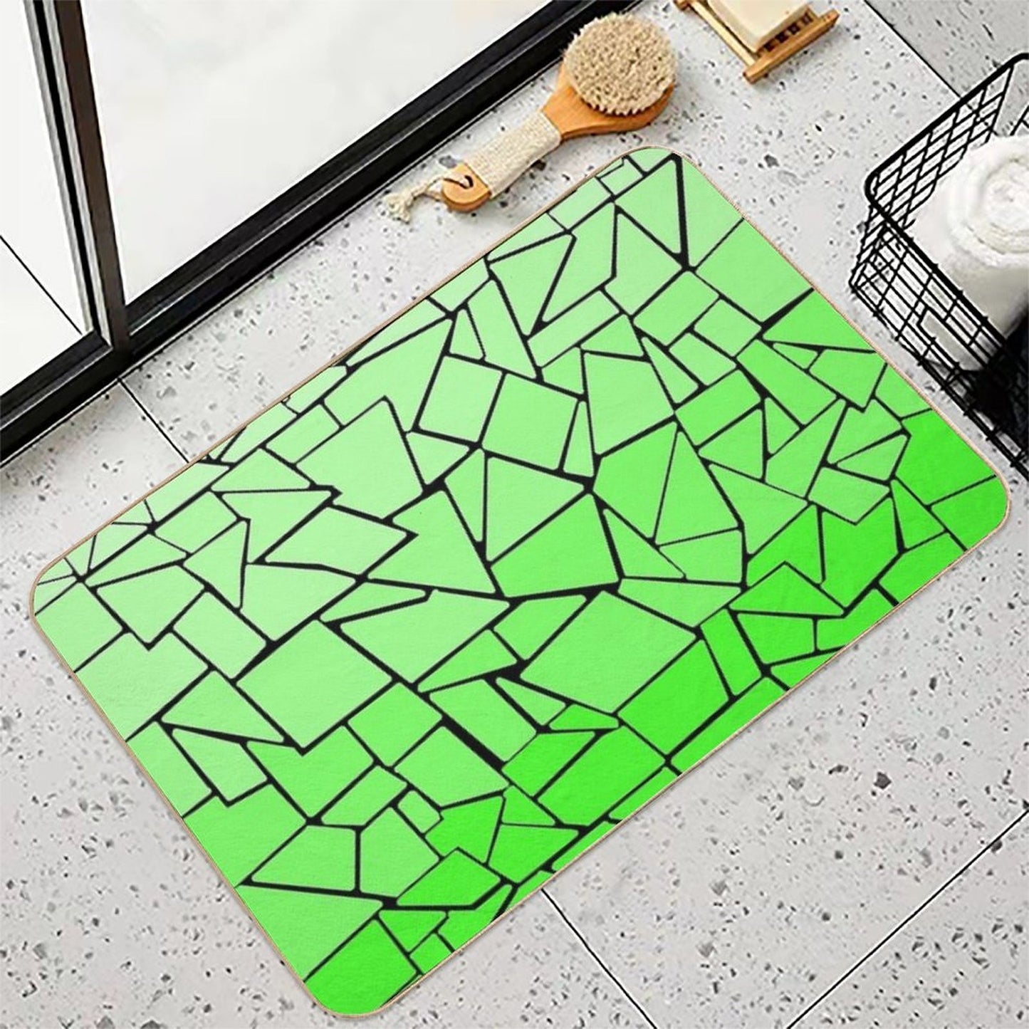 Green Gradient Tiles with Black Background Rapid-Drying Bath Mat