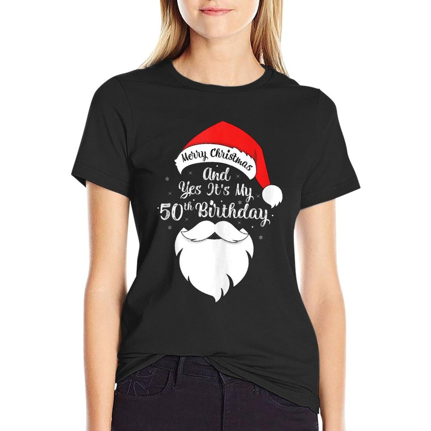 Funny Merry Christmas And Yes It's My 50th Birthday Polyester Blend T-Shirt