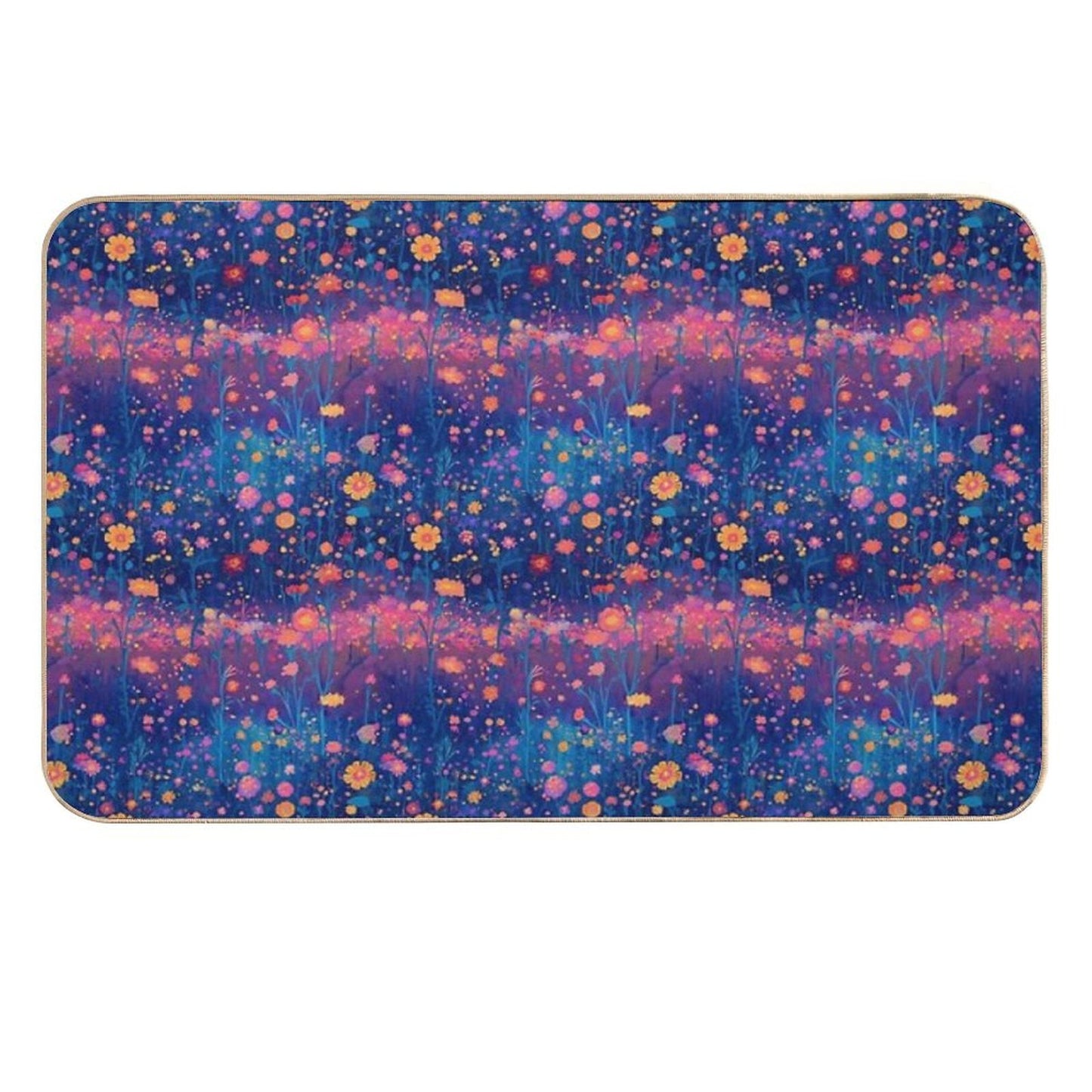 Field of Neon Cosmic Wildflowers Non-Slip Bath Mat