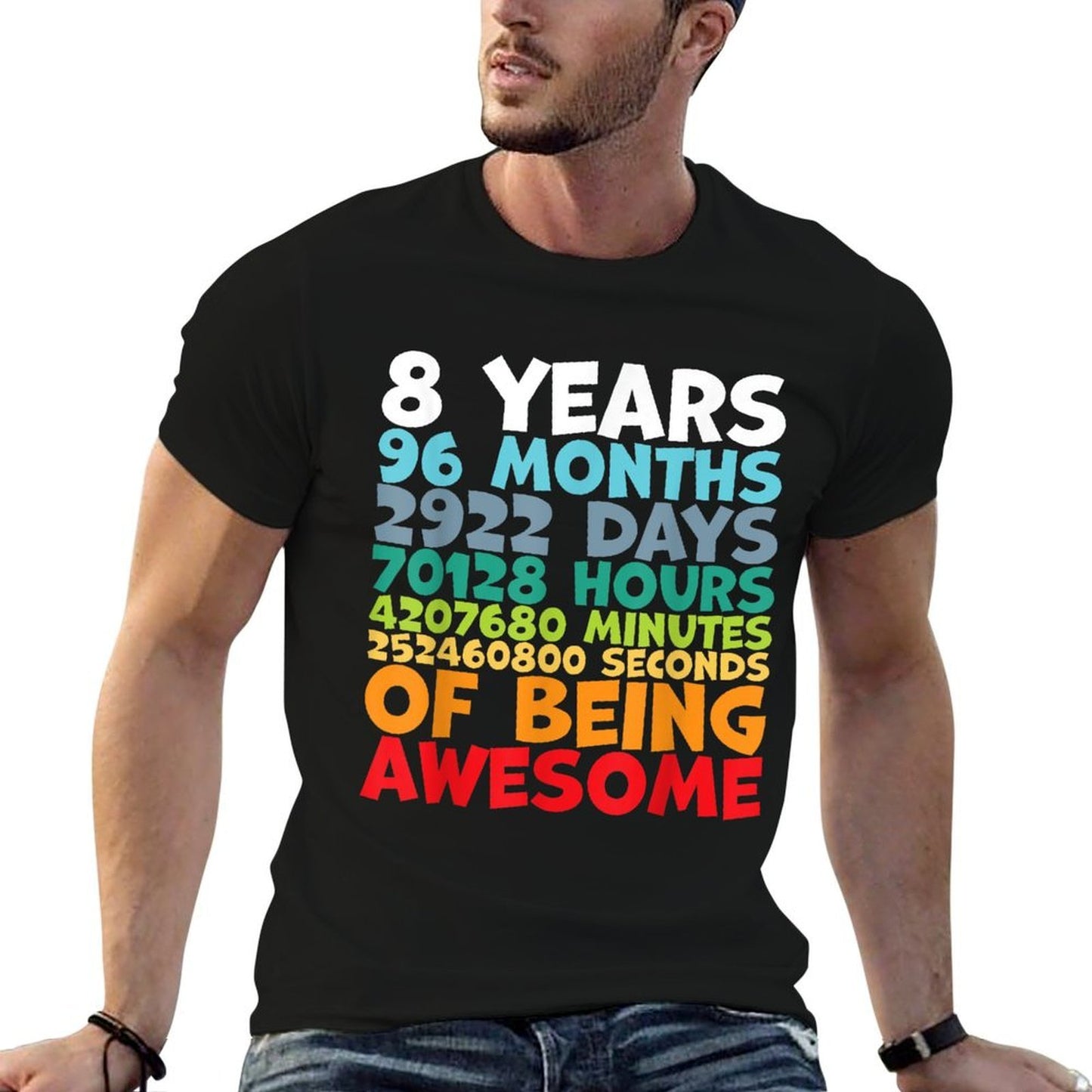 8 Year Old BDay Decorations Son Boy 8yr 8th Birthday Rolled Sleeves T-Shirt
