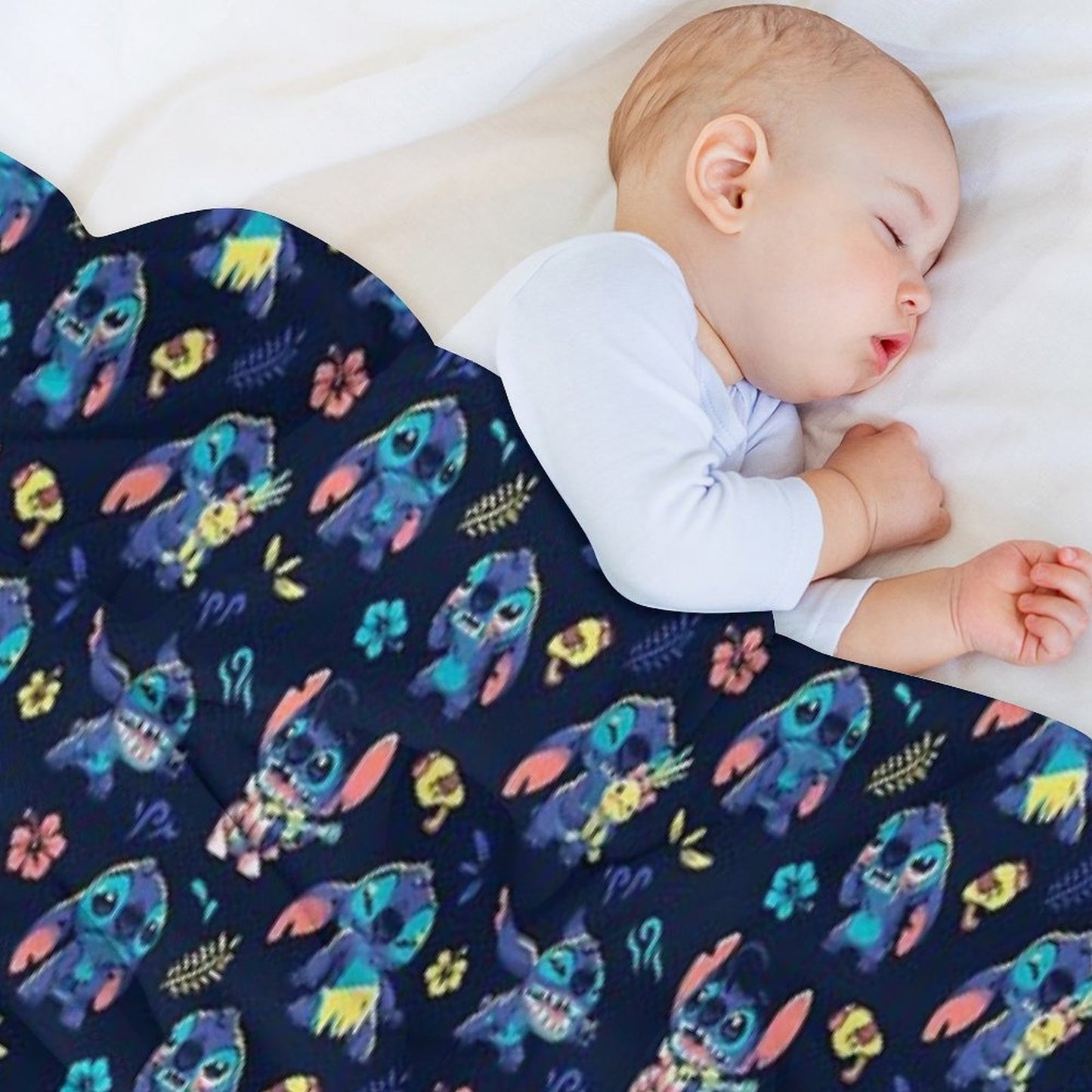 Cute Stitch Pattern 90s Kid, Cartoon Alien, Ohana, Hawaii Eco-conscious Throw Blanket