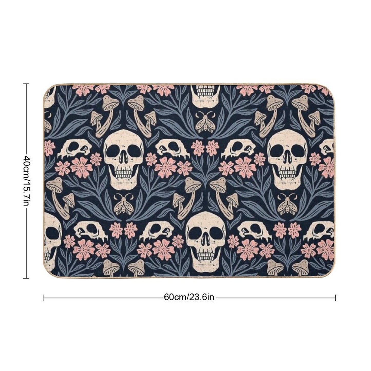 Dark Botanical Skulls – Dark Academia – Enchanted Forest Stain-Proof Bath Mat