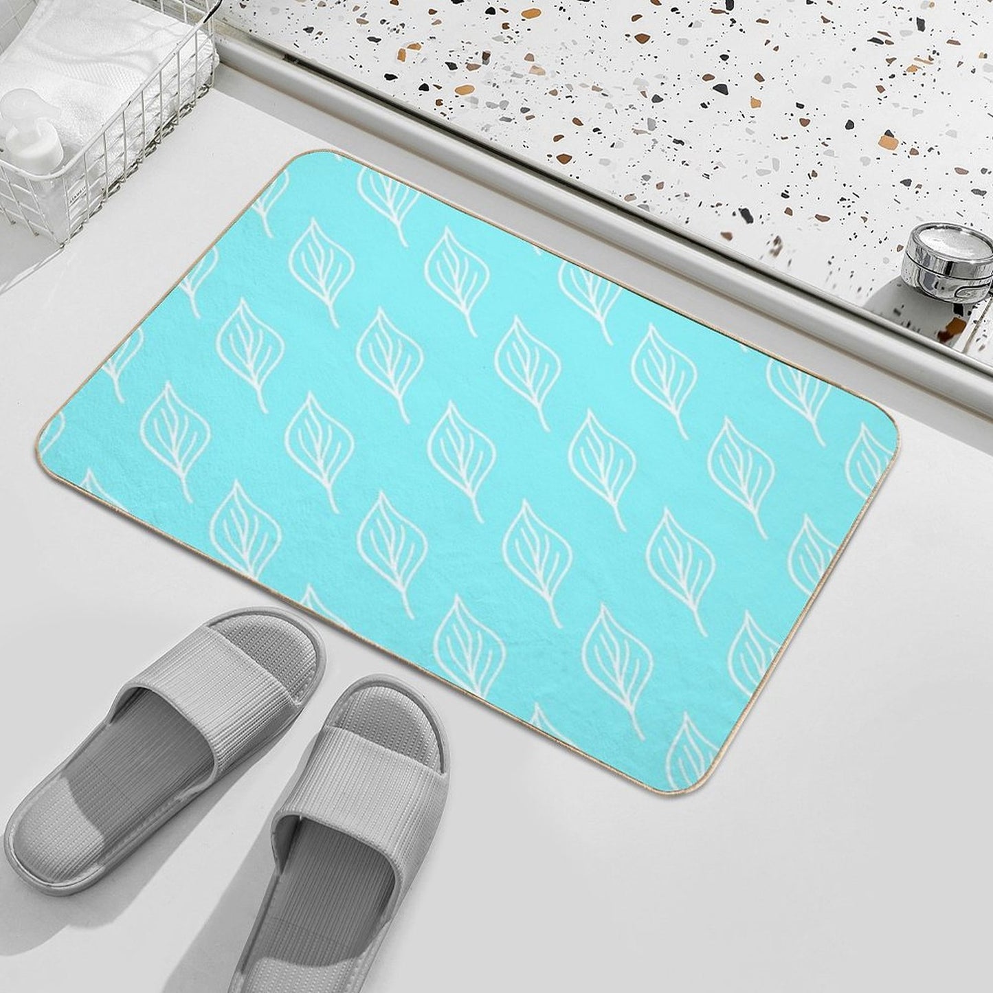 Leaf White Minimalist Stain-Proof Bath Mat
