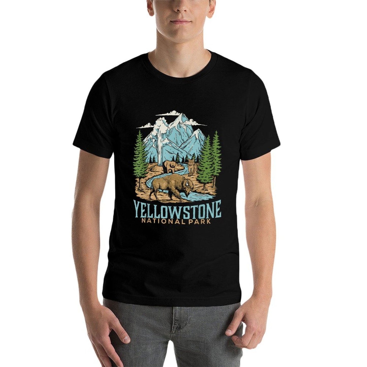 Yellowstone US National Park Wolf Bison Bear Vintage Gift Soft T-Shirt