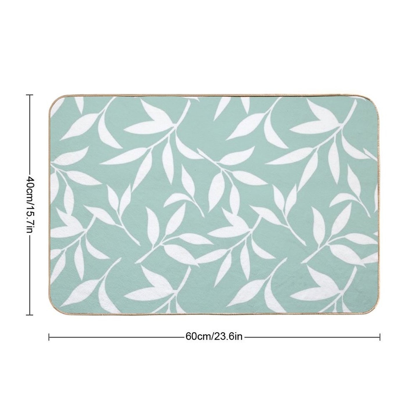 Floral Pattern with Leaves. Celadon And White Print Slip-Resistant Bath Mat