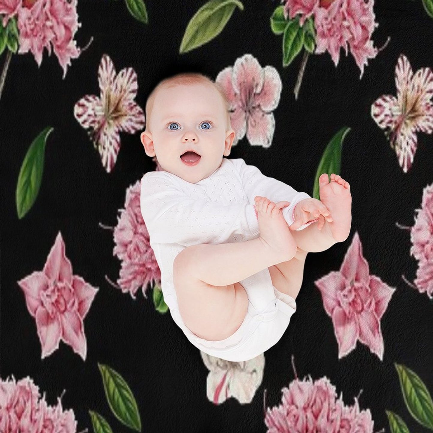 Black And Pink Floral Wrinkle-free Throw Blanket