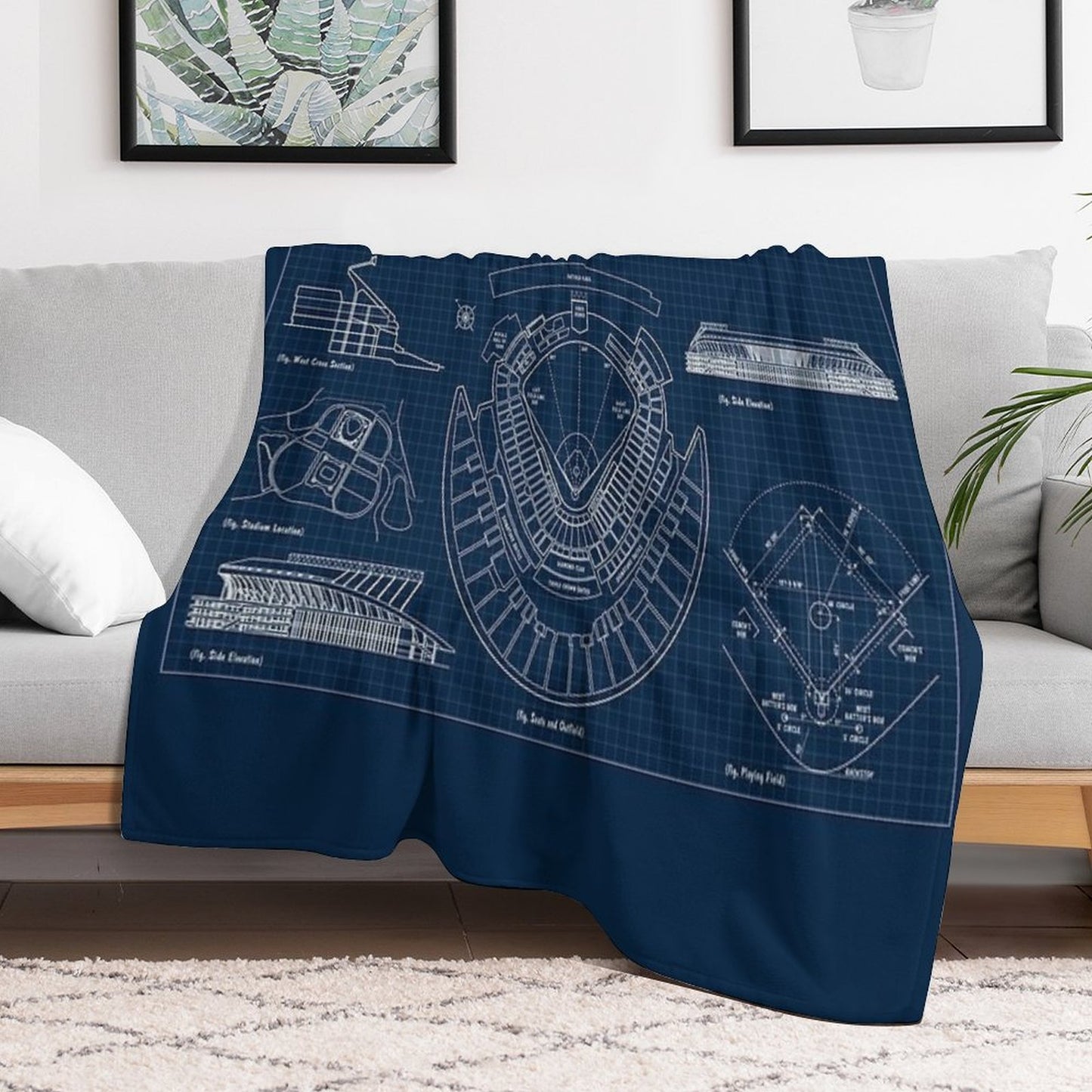 Kauffman Stadium (Navy Blueprint) Comfort Throw Blanket