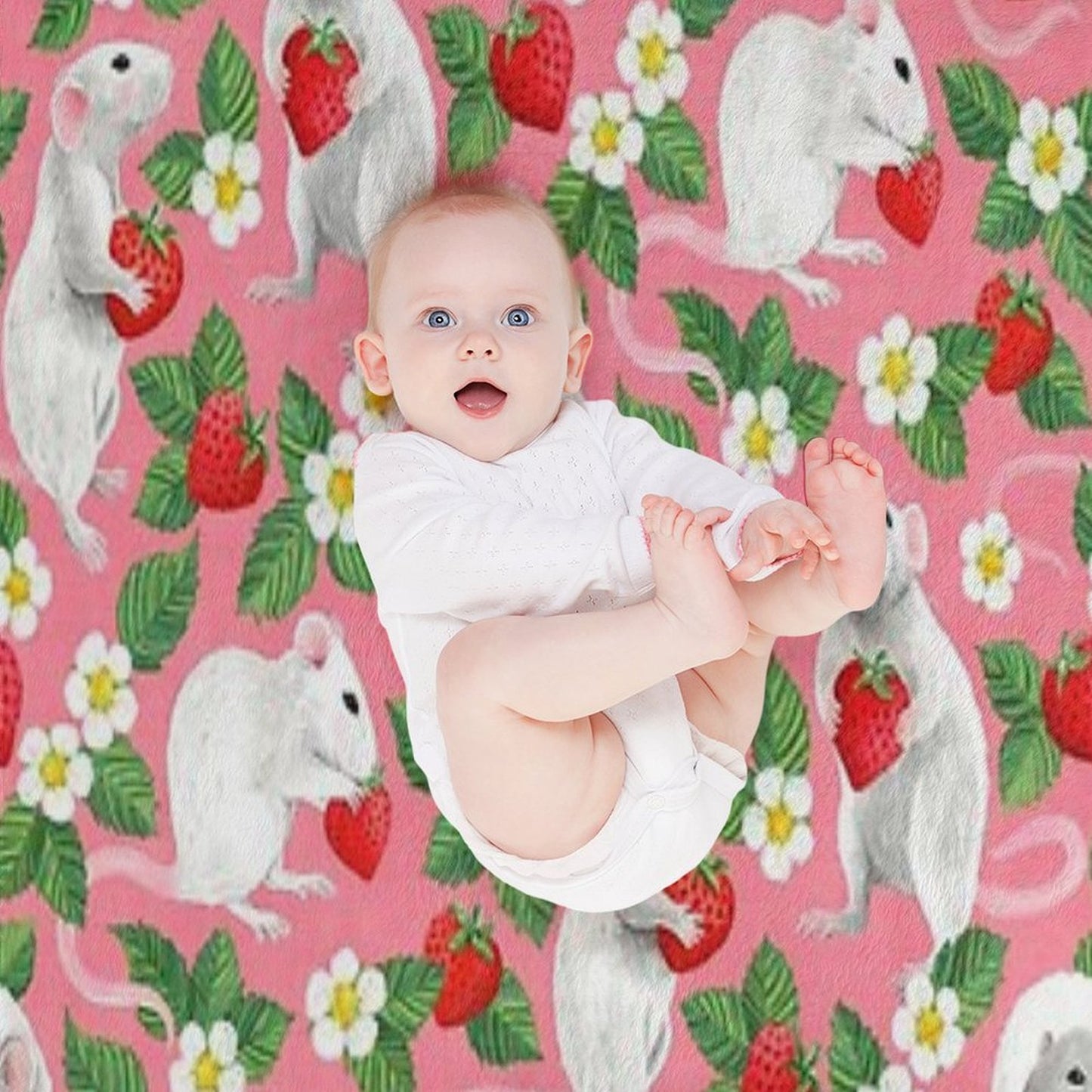 Rats Love Strawberries on Bright Pink Comfort Throw Blanket