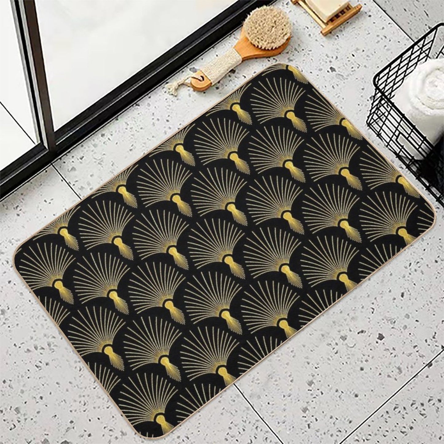 Vintage Hollywood Elegant Golden And Black Art Deco Pet-Safe Bath Mat