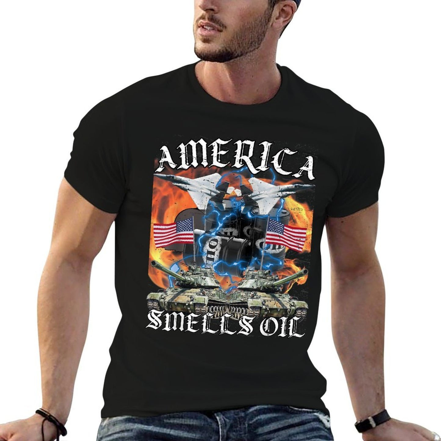 America Smells Oil Funny American Oil Meme Patriotic Graphic-printed T-Shirt