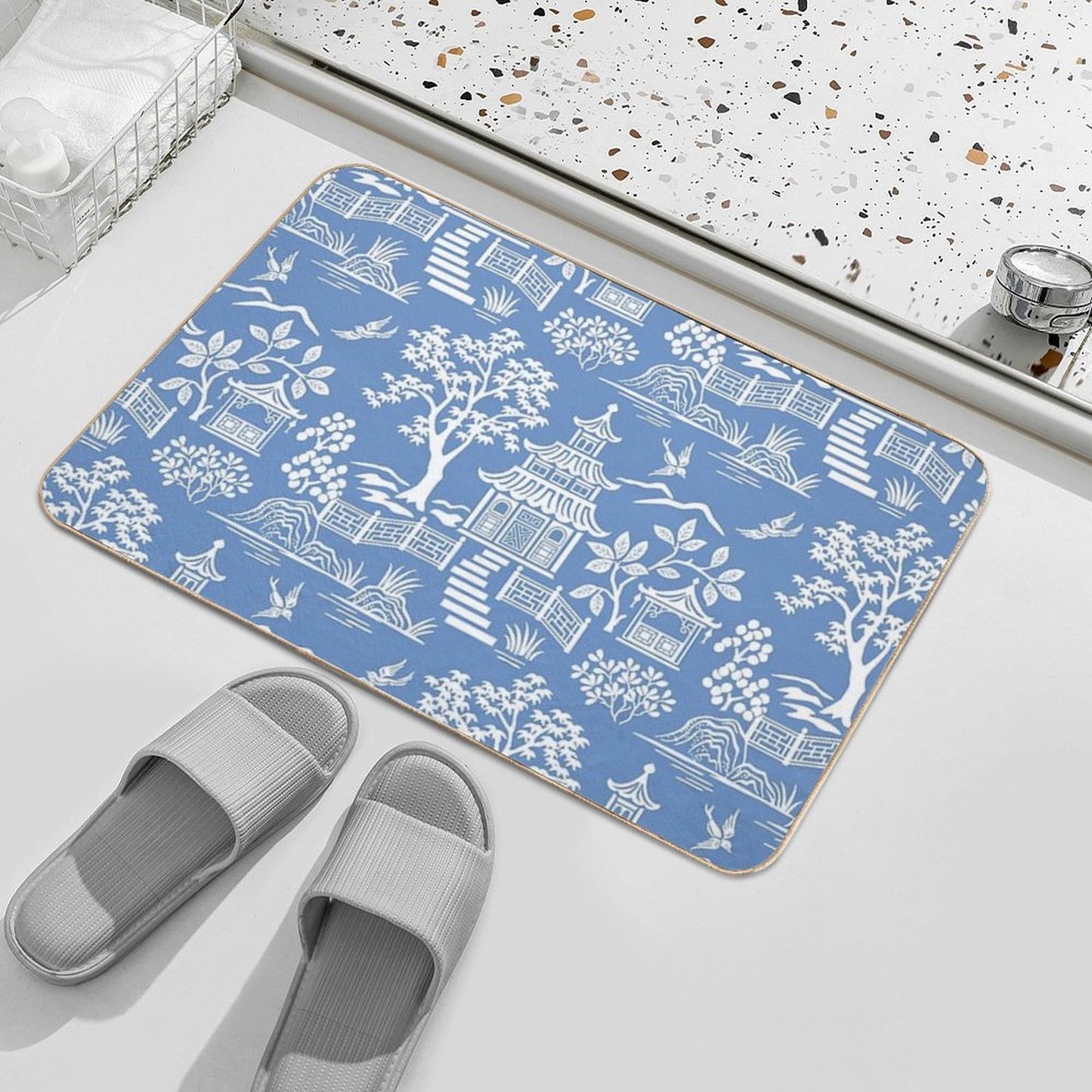 Chinoiserie Pagoda Slip-Resistant Bath Mat
