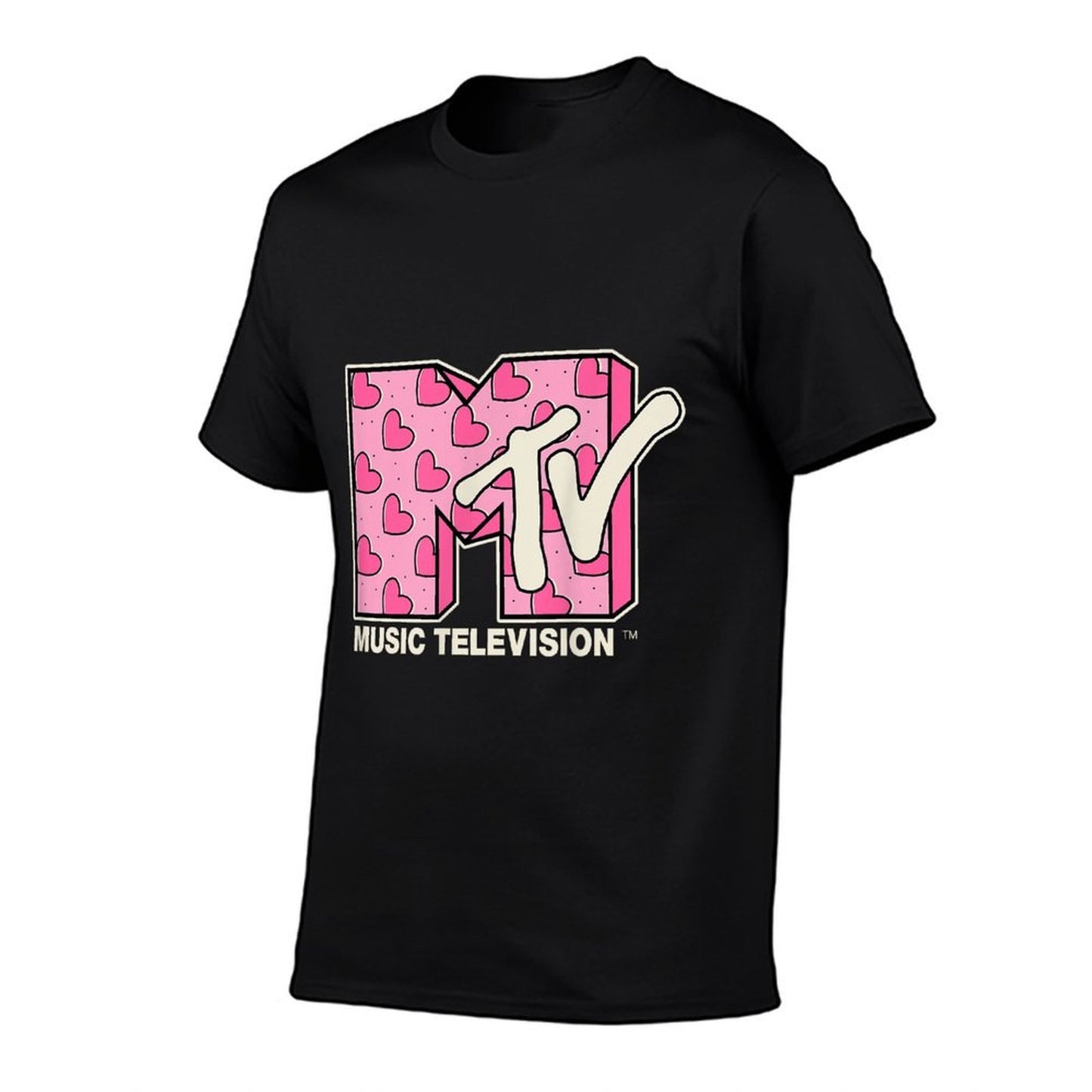 MTV Music Television Valentines Day Heart Pattern Fill Cotton T-Shirt