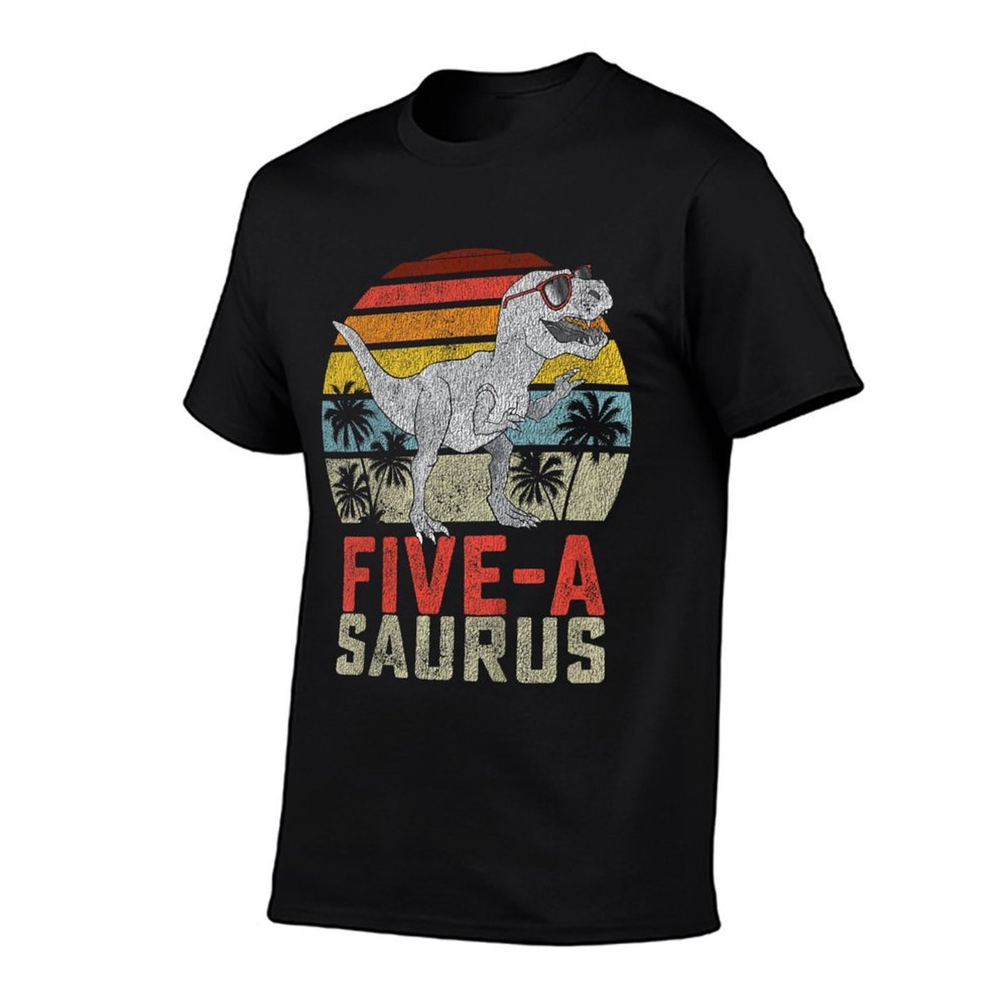 5 Year Old Dinosaur Birthday 5th T Rex Dino Five Saurus Oversized Silhouette T-Shirt