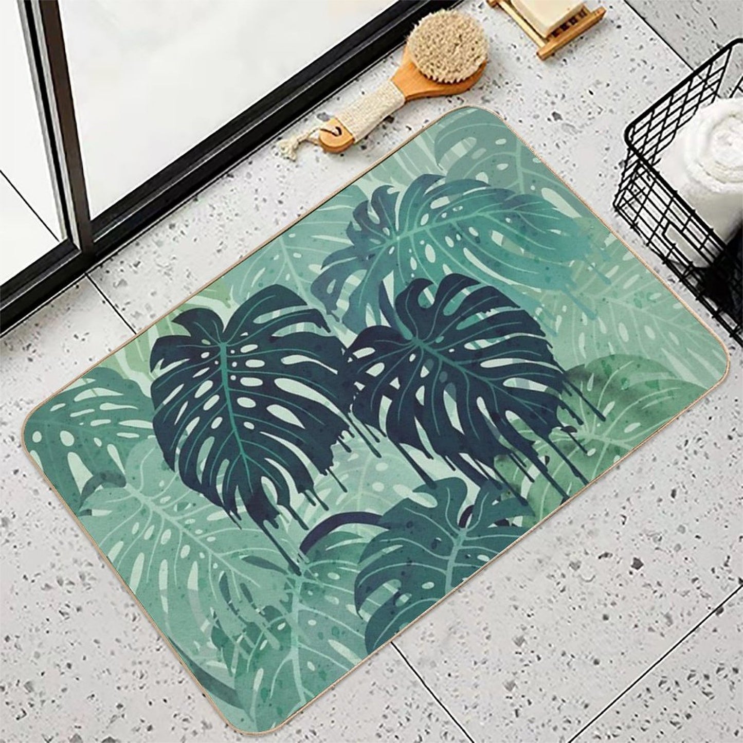 Monstera Melt (in Green) Stain-Proof Bath Mat