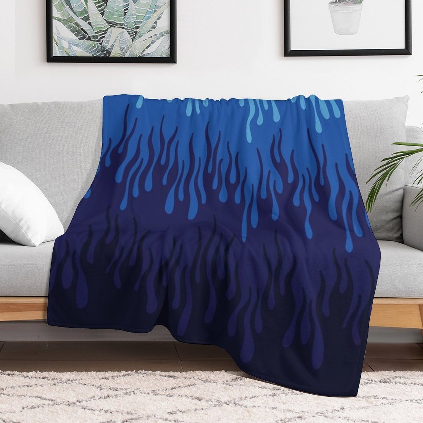 Blue Fire Flame Print Design Durable Throw Blanket